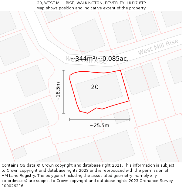 20, WEST MILL RISE, WALKINGTON, BEVERLEY, HU17 8TP: Plot and title map