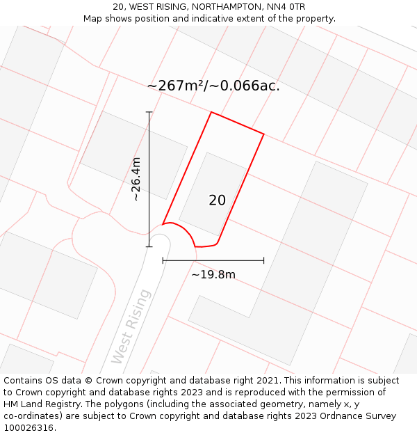 20, WEST RISING, NORTHAMPTON, NN4 0TR: Plot and title map