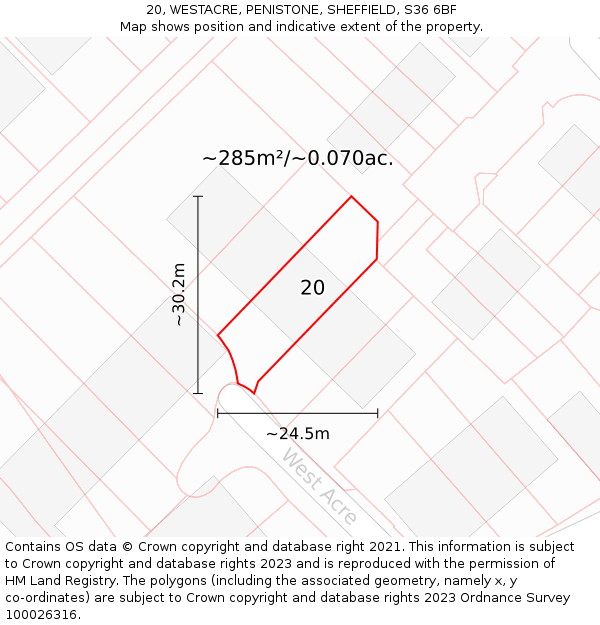 20, WESTACRE, PENISTONE, SHEFFIELD, S36 6BF: Plot and title map