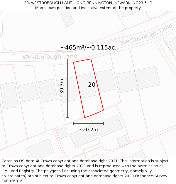 20, WESTBOROUGH LANE, LONG BENNINGTON, NEWARK, NG23 5HD: Plot and title map