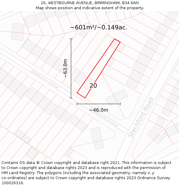 20, WESTBOURNE AVENUE, BIRMINGHAM, B34 6AN: Plot and title map