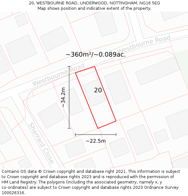20, WESTBOURNE ROAD, UNDERWOOD, NOTTINGHAM, NG16 5EG: Plot and title map