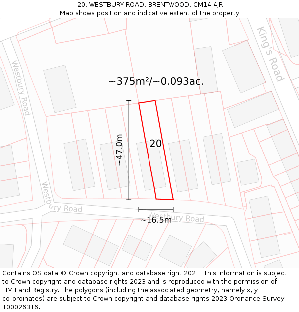 20, WESTBURY ROAD, BRENTWOOD, CM14 4JR: Plot and title map