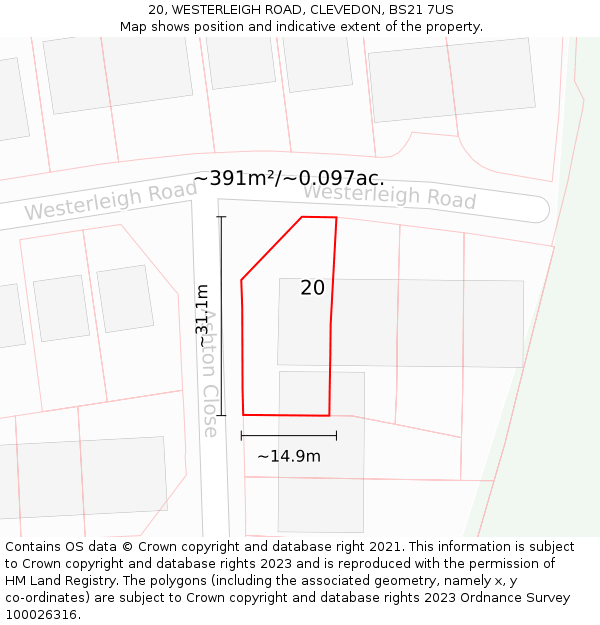 20, WESTERLEIGH ROAD, CLEVEDON, BS21 7US: Plot and title map