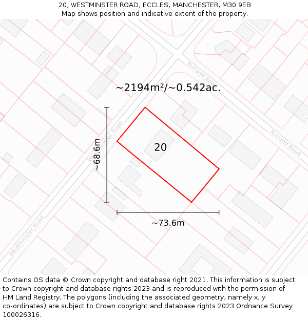 20, WESTMINSTER ROAD, ECCLES, MANCHESTER, M30 9EB: Plot and title map