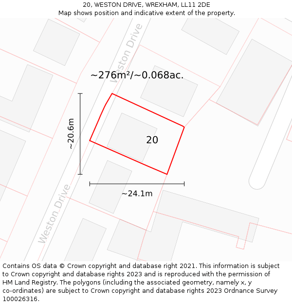 20, WESTON DRIVE, WREXHAM, LL11 2DE: Plot and title map