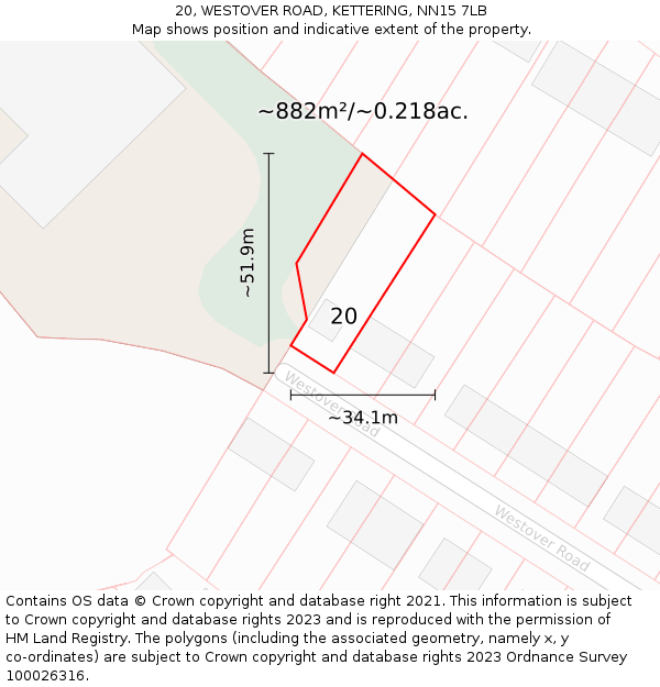 20, WESTOVER ROAD, KETTERING, NN15 7LB: Plot and title map