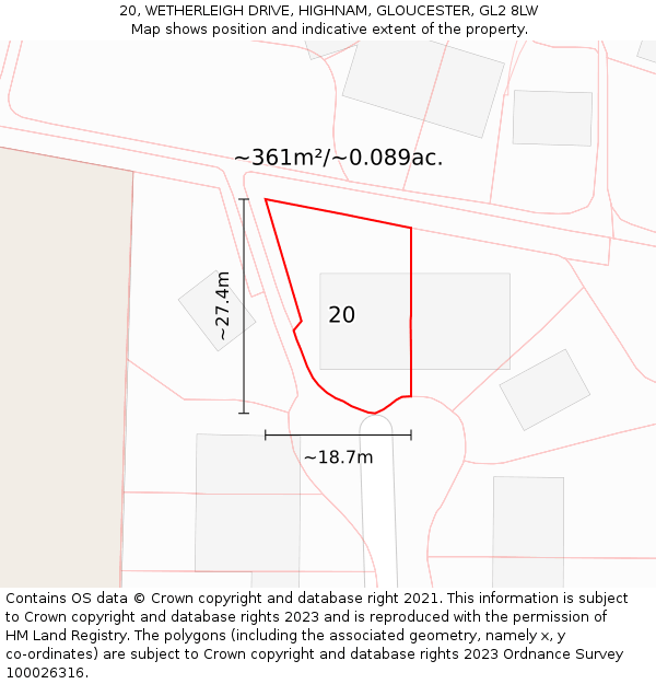 20, WETHERLEIGH DRIVE, HIGHNAM, GLOUCESTER, GL2 8LW: Plot and title map