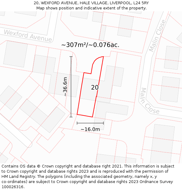 20, WEXFORD AVENUE, HALE VILLAGE, LIVERPOOL, L24 5RY: Plot and title map