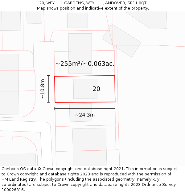 20, WEYHILL GARDENS, WEYHILL, ANDOVER, SP11 0QT: Plot and title map