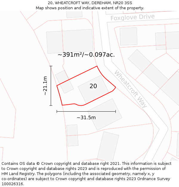 20, WHEATCROFT WAY, DEREHAM, NR20 3SS: Plot and title map