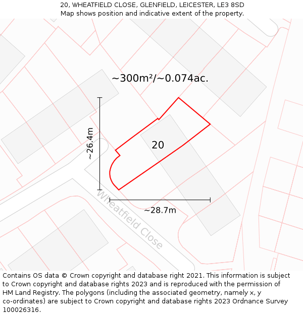 20, WHEATFIELD CLOSE, GLENFIELD, LEICESTER, LE3 8SD: Plot and title map