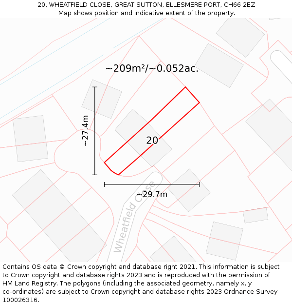 20, WHEATFIELD CLOSE, GREAT SUTTON, ELLESMERE PORT, CH66 2EZ: Plot and title map