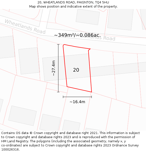 20, WHEATLANDS ROAD, PAIGNTON, TQ4 5HU: Plot and title map