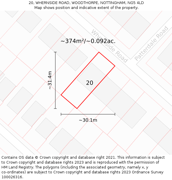 20, WHERNSIDE ROAD, WOODTHORPE, NOTTINGHAM, NG5 4LD: Plot and title map