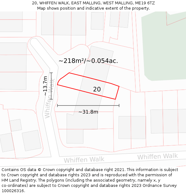 20, WHIFFEN WALK, EAST MALLING, WEST MALLING, ME19 6TZ: Plot and title map
