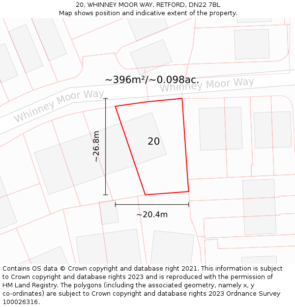20, WHINNEY MOOR WAY, RETFORD, DN22 7BL: Plot and title map