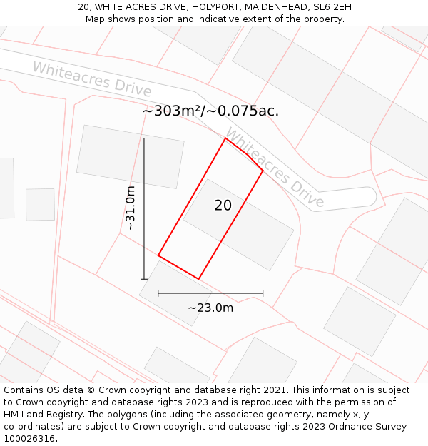 20, WHITE ACRES DRIVE, HOLYPORT, MAIDENHEAD, SL6 2EH: Plot and title map