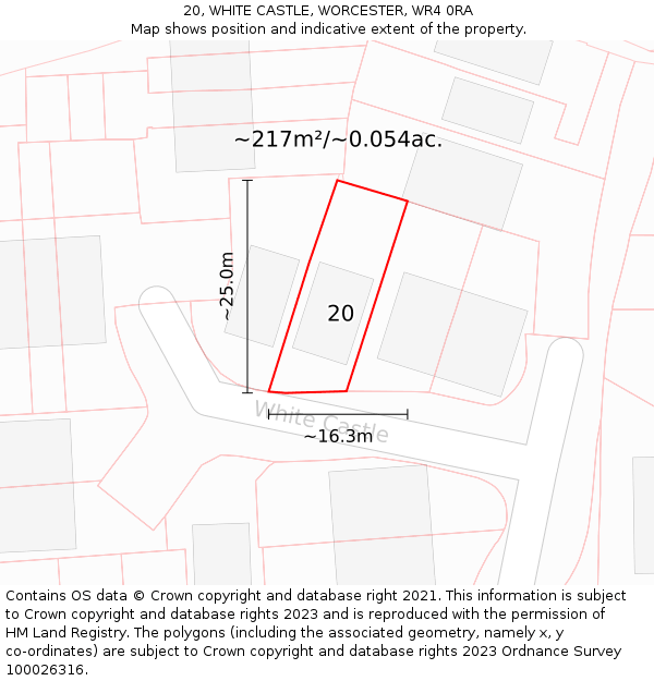 20, WHITE CASTLE, WORCESTER, WR4 0RA: Plot and title map
