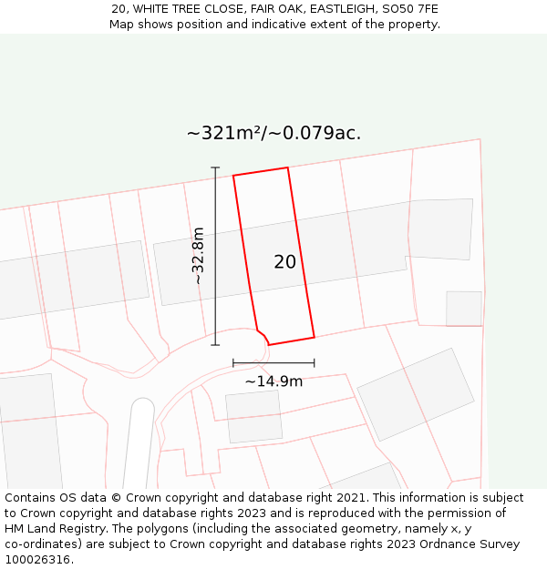 20, WHITE TREE CLOSE, FAIR OAK, EASTLEIGH, SO50 7FE: Plot and title map