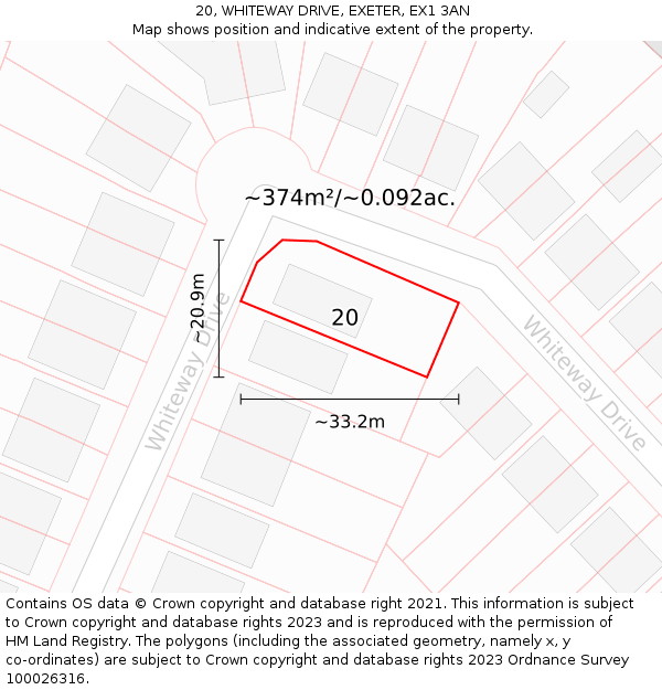 20, WHITEWAY DRIVE, EXETER, EX1 3AN: Plot and title map