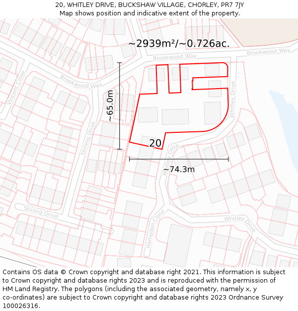 20, WHITLEY DRIVE, BUCKSHAW VILLAGE, CHORLEY, PR7 7JY: Plot and title map