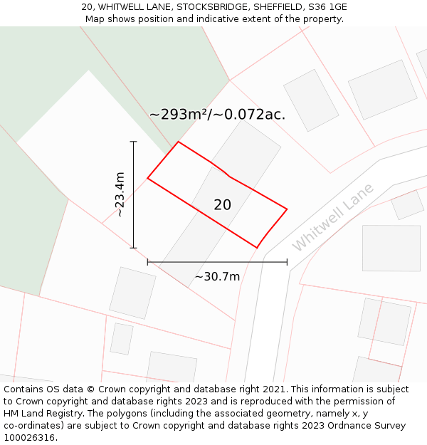 20, WHITWELL LANE, STOCKSBRIDGE, SHEFFIELD, S36 1GE: Plot and title map
