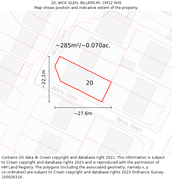 20, WICK GLEN, BILLERICAY, CM12 0HS: Plot and title map