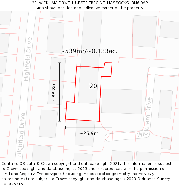 20, WICKHAM DRIVE, HURSTPIERPOINT, HASSOCKS, BN6 9AP: Plot and title map