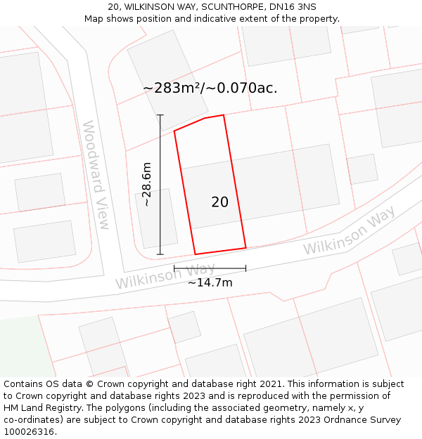 20, WILKINSON WAY, SCUNTHORPE, DN16 3NS: Plot and title map