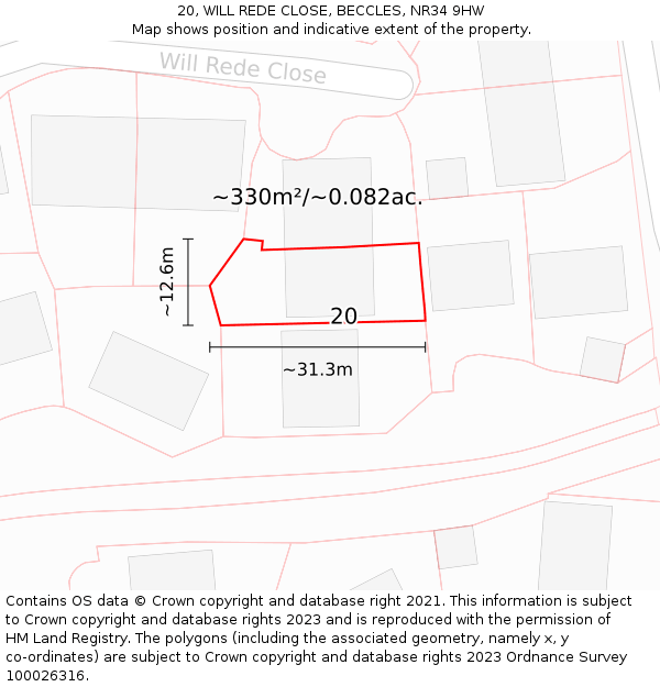 20, WILL REDE CLOSE, BECCLES, NR34 9HW: Plot and title map