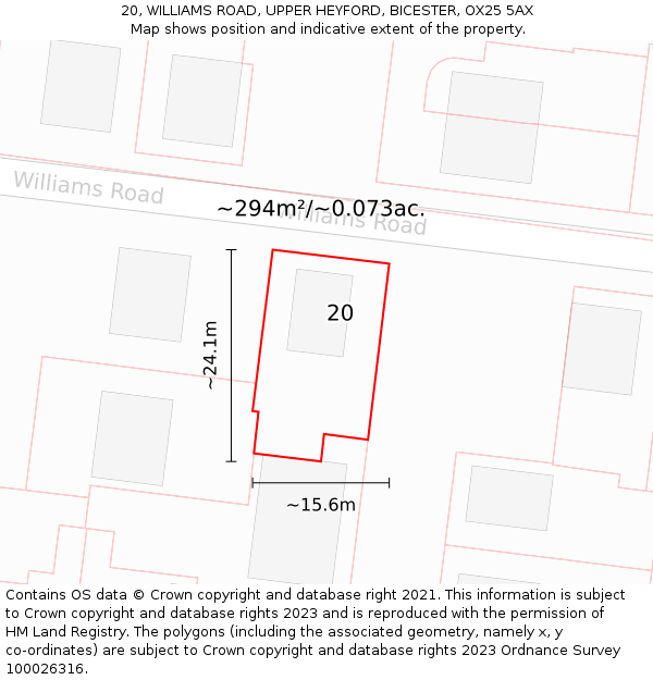 20, WILLIAMS ROAD, UPPER HEYFORD, BICESTER, OX25 5AX: Plot and title map