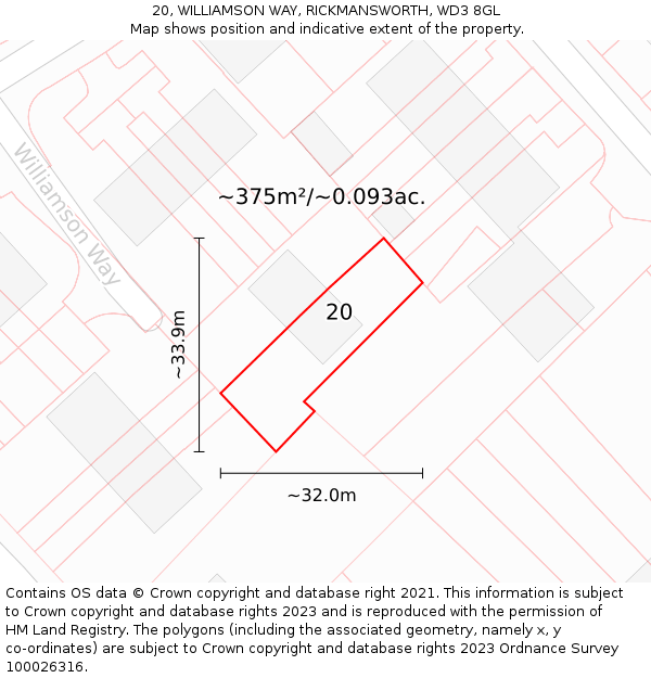 20, WILLIAMSON WAY, RICKMANSWORTH, WD3 8GL: Plot and title map