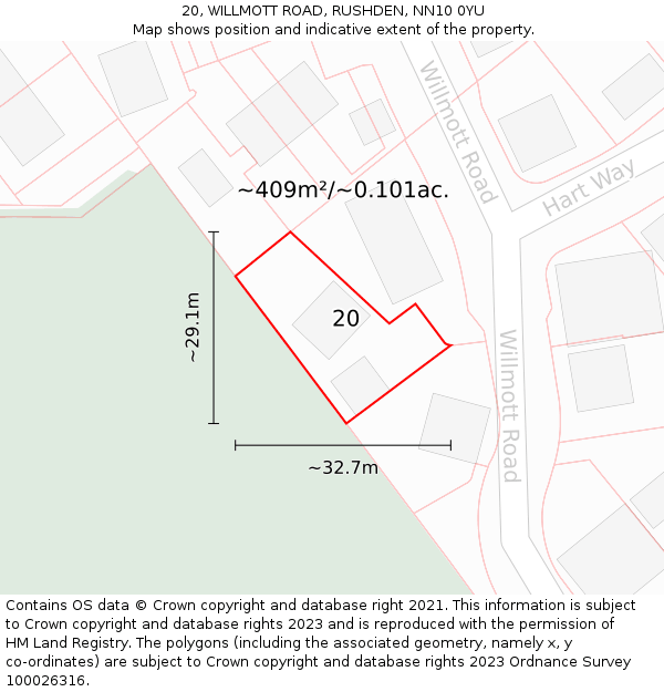 20, WILLMOTT ROAD, RUSHDEN, NN10 0YU: Plot and title map