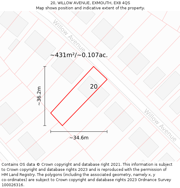 20, WILLOW AVENUE, EXMOUTH, EX8 4QS: Plot and title map