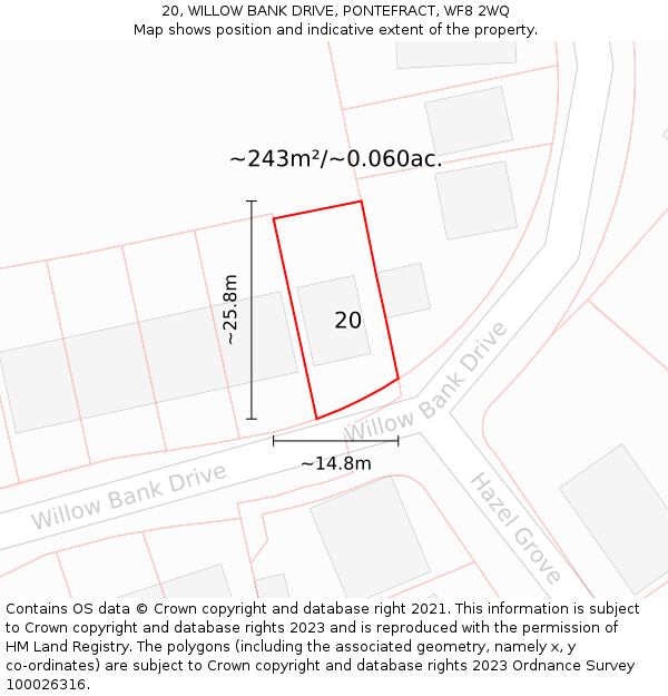 20, WILLOW BANK DRIVE, PONTEFRACT, WF8 2WQ: Plot and title map