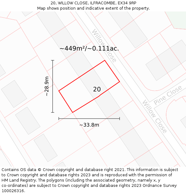 20, WILLOW CLOSE, ILFRACOMBE, EX34 9RP: Plot and title map
