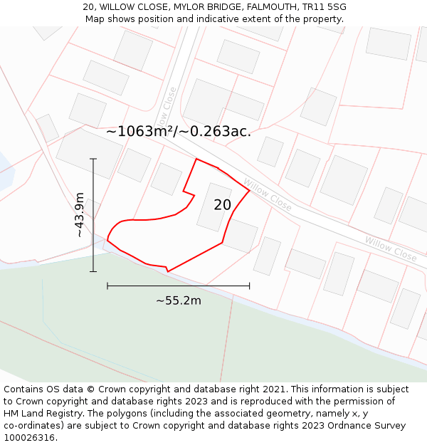 20, WILLOW CLOSE, MYLOR BRIDGE, FALMOUTH, TR11 5SG: Plot and title map