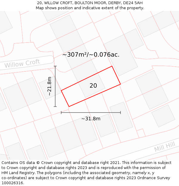 20, WILLOW CROFT, BOULTON MOOR, DERBY, DE24 5AH: Plot and title map
