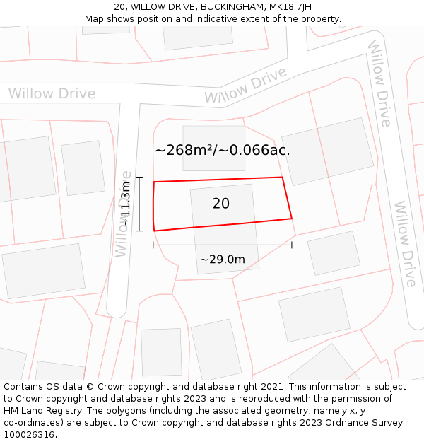 20, WILLOW DRIVE, BUCKINGHAM, MK18 7JH: Plot and title map