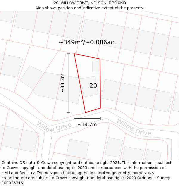 20, WILLOW DRIVE, NELSON, BB9 0NB: Plot and title map