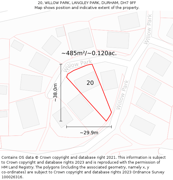 20, WILLOW PARK, LANGLEY PARK, DURHAM, DH7 9FF: Plot and title map