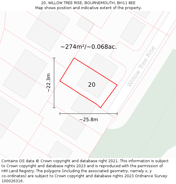 20, WILLOW TREE RISE, BOURNEMOUTH, BH11 8EE: Plot and title map