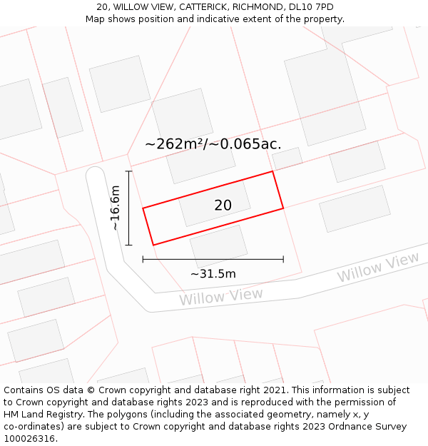 20, WILLOW VIEW, CATTERICK, RICHMOND, DL10 7PD: Plot and title map