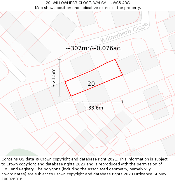 20, WILLOWHERB CLOSE, WALSALL, WS5 4RG: Plot and title map