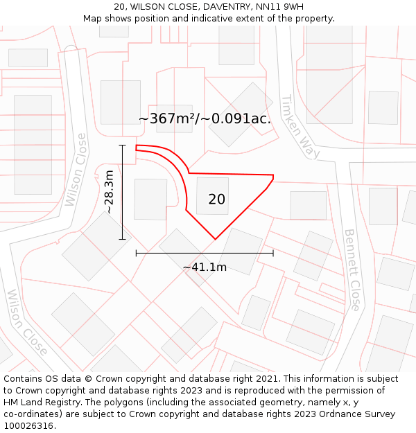 20, WILSON CLOSE, DAVENTRY, NN11 9WH: Plot and title map