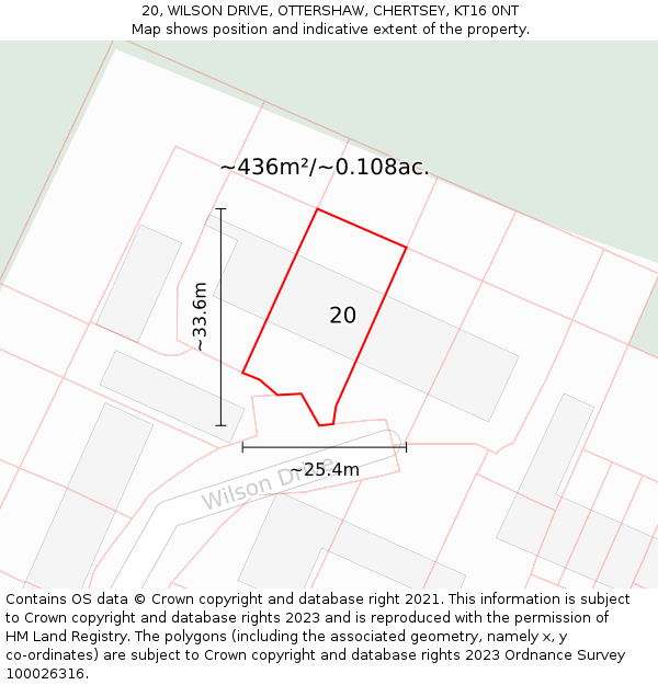 20, WILSON DRIVE, OTTERSHAW, CHERTSEY, KT16 0NT: Plot and title map