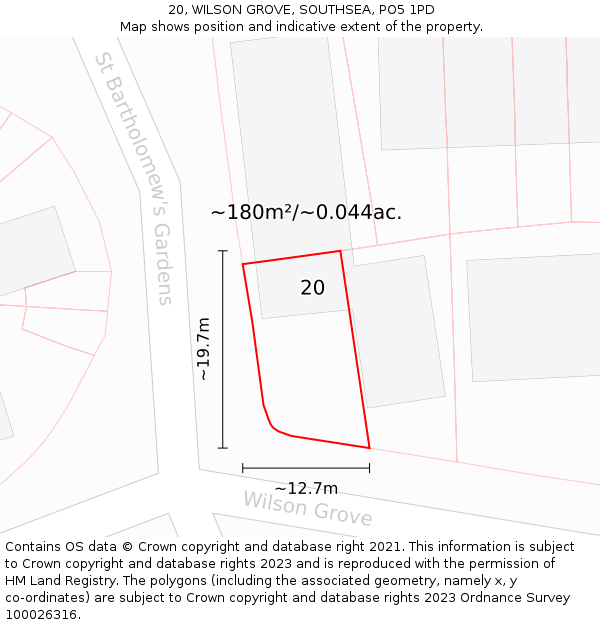 20, WILSON GROVE, SOUTHSEA, PO5 1PD: Plot and title map