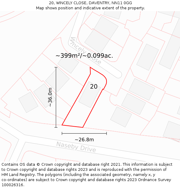 20, WINCELY CLOSE, DAVENTRY, NN11 0GG: Plot and title map