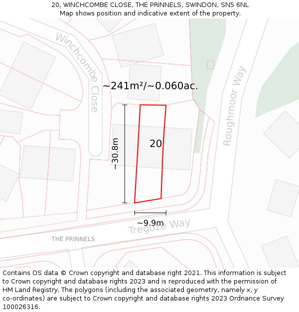 20, WINCHCOMBE CLOSE, THE PRINNELS, SWINDON, SN5 6NL: Plot and title map